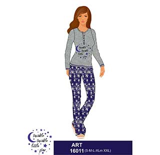 Women's Pyjama With Long Sleeves, Long Pants & Buttons Amelie