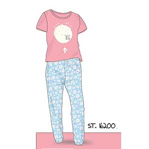 Women's Pyjama, Short Sleeve & Long Pants Amelie