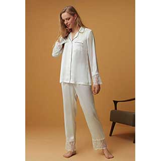 Women's Satin Pyjama With Long Sleeves, Long Pants & Buttons Penye Mood Exclusive