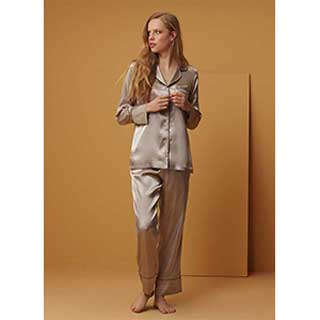 Women's Satin Pyjama With Long Sleeves, Long Pants & Buttons Penye Mood Exclusive