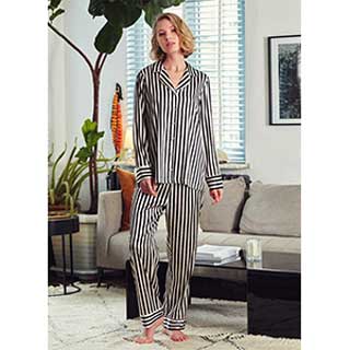 Women's Satin Pyjama With Long Sleeves, Long Pants ''stripes'' Penny Mood Exclusive