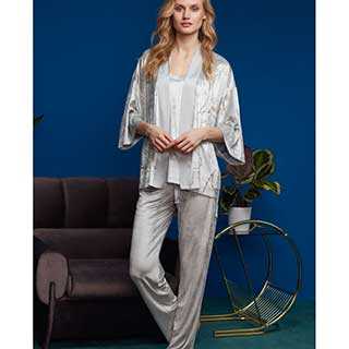 Women's Pyjama+Cardigan With Long Sleeves & Long Pants Penye Mood