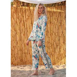 Women's Pyjama With Long Sleeves & Long Pants With Buttons Penye Mood