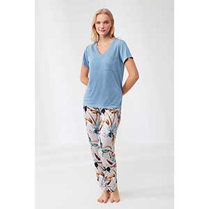 Pyjama Women's Short Sleeve Long Pants Penye Mood