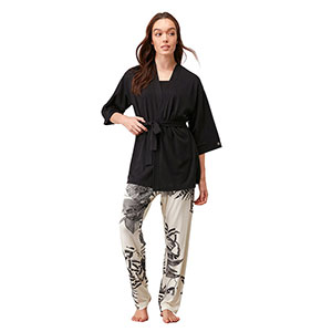 Women's Pyjama+Cardigan With Long Sleeves & Long Pants Penye Mood