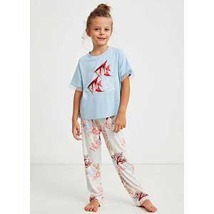 Girl's Pyzama With Short Sleeves & Long Pants Nautica