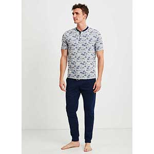 Men's Pyzama With Short Sleeves & Long Pants Nautica