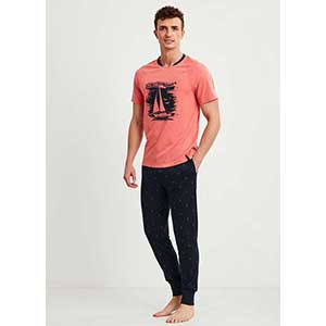 Men's Pyzama With Short Sleeves & Long Pants Nautica