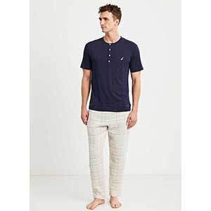 Men's Pyzama With Short Sleeves & Long Pants Nautica