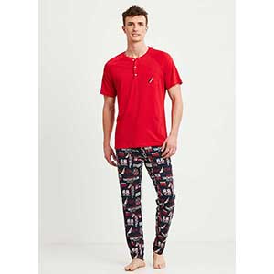 Men's Pyzama With Short Sleeves & Long Pants Nautica