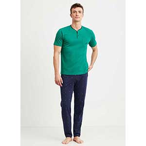 Men's Pyzama With Short Sleeves & Long Pants Nautica