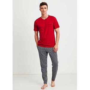 Men's Pyzama With Short Sleeves & Long Pants Nautica