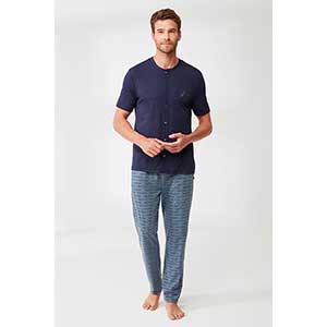 Pyjama Men's With Bottoms Short Sleeve Long Pants Nautica