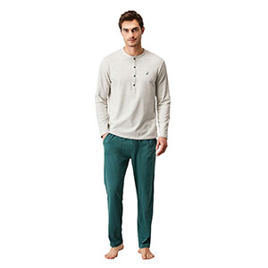Men's Pyzama With Long Sleeves & Long Pants With Buttons Nautica
