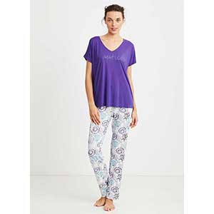 Women's Pyzama With Short Sleeves & Long Pants Nautica