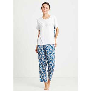 Women's Pyzama With Short Sleeves & Long Pants Nautica