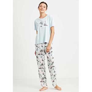 Women's Pyzama With Short Sleeves & Long Pants Nautica